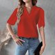 thumbnail image 4 of Mujeres Manga Corta de Verano Tops Suelto Color Sólido Cuello en V Casual Top, Blusa de Poliéster para las Mujeres, Lavado de Manos Primavera Y Moda de Verano, 4 of 7