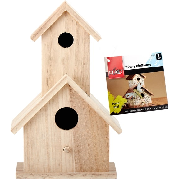 Plaid Unpainted Wood Surfaces, 2 Story Birdhouse, 1 Piece, 5.5" x 9" x 4.5"