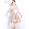 thumbnail image 3 of H Han Queen 2024 otoño Casual Oficina Vestidos Simple elegante moda hueco Crochet vestido de encaje mujeres A-Line Midi Vestidos de fiesta, 3 of 5