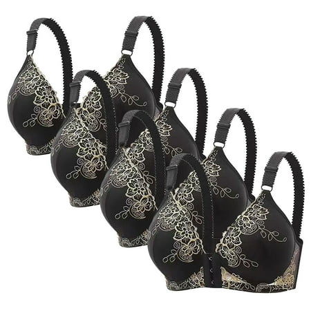 Gnurob Women Lace Sexy Bras Full-Coverage Brassiere with No Underwire Cups Padded Push Up Bralette Beauty Back Bra Adjustable Straps Underwear  4PC Clearance Saving Black Large