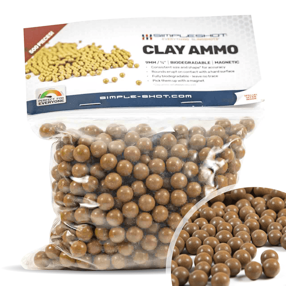 Clay Slingshot Ammo (9mm - 3/8 inch / 500pcs) with Mesh Carry Bag, SimpleShot All-Natural Non-Toxic Biodegradable Magnetic Clay Ammo