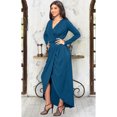 thumbnail image 2 of KOH KOH Long Sleeve Full Floor Length V-Neck Sexy Wrap Empire Waist Formal Dressy Winter Fall Cocktail Wedding Guest Party Tall Gown Maxi Dress For Women Dark Blue Jade Large US 12-14 NT292, 2 of 7