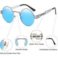 thumbnail image 4 of Gafas de sol Steampunk clásicas de estilo retro, redondas, de metal, para hombres y mujeres, con lentes negras y marco negro, 4 of 5