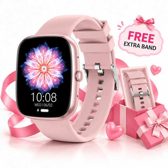 Women's 1.83" Smart Watch with Spare Silicone Band, Bluetooth Calling, Fitness Tracker for Android and iOS, Gifts for Her