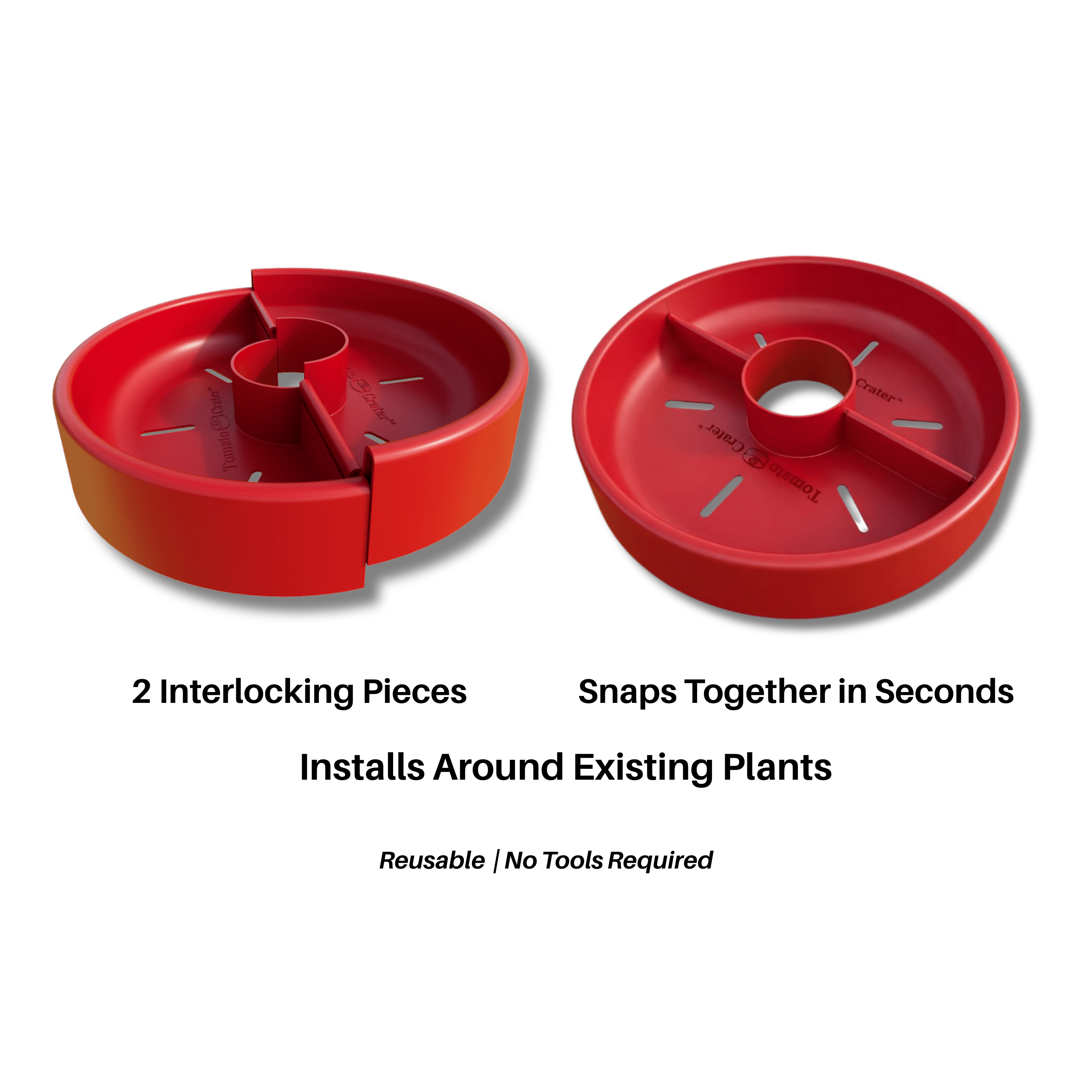 Tomato Crater® Root-Zone Watering Ring – Snap-Together Base System That Delivers Water to Roots, Naturally Reduces Weeds & Helps Vegetables Grow Stronger, 3PK