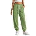 thumbnail image 4 of Women's Solid Jogger Pants Elastic Waist Adjustable Drawstring Loose Athletic Long Trousers with Pockets, Soft Casual Sport Bottoms for Workout, Daily Walking and Loungewear Green, 4 of 7