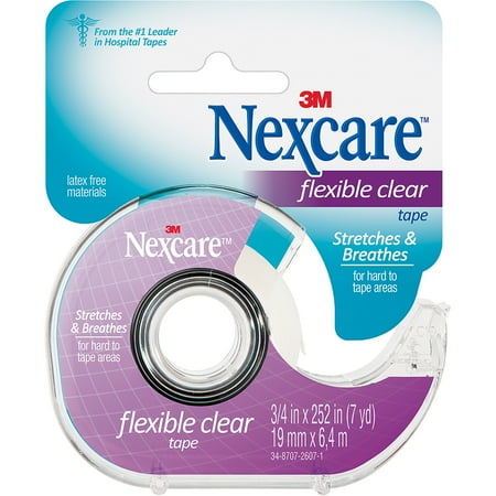 - Nexcare Flexible Clear First Aid Tape, Dispenser, 3/4 in x 7 yds