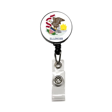 Illinois IL State Flag Retractable Reel ID Badge Key Card Name Tag Holder with Clip