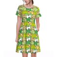 thumbnail image 1 of Bixox Robe d'Été à Manches Courtes pour Femmes Robe Ample Longueur Genou avec Poches-Grenouille, 1 of 7