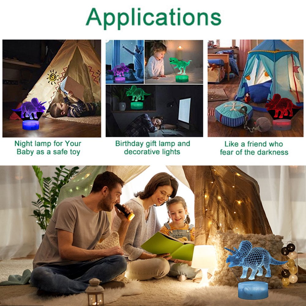 Veilleuse LED Illusion Dinosaure 3D 7 Couleurs avec télécommande – Mon Enseigne Lumineuse