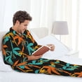 thumbnail image 6 of Fuzoiu Palm Trees Print Men's Long-Sleeved Pajama,Lounge Button Down Nightwear,Mens Notch Collar Pajama Set -Large, 6 of 7
