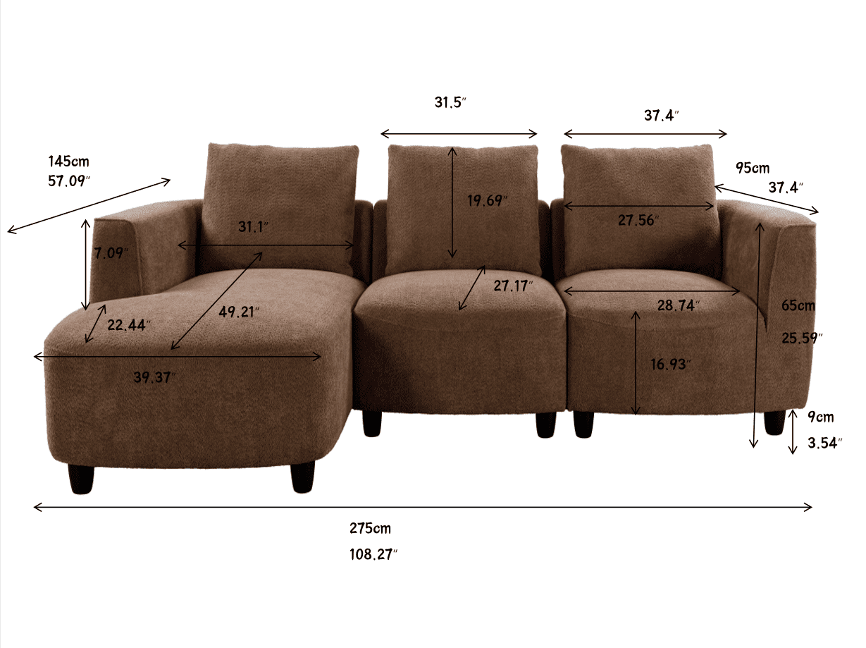MAYEERTY Mid-century modern sofa, three seat sofa with Recliner, living room, bedroom, living room, camel color