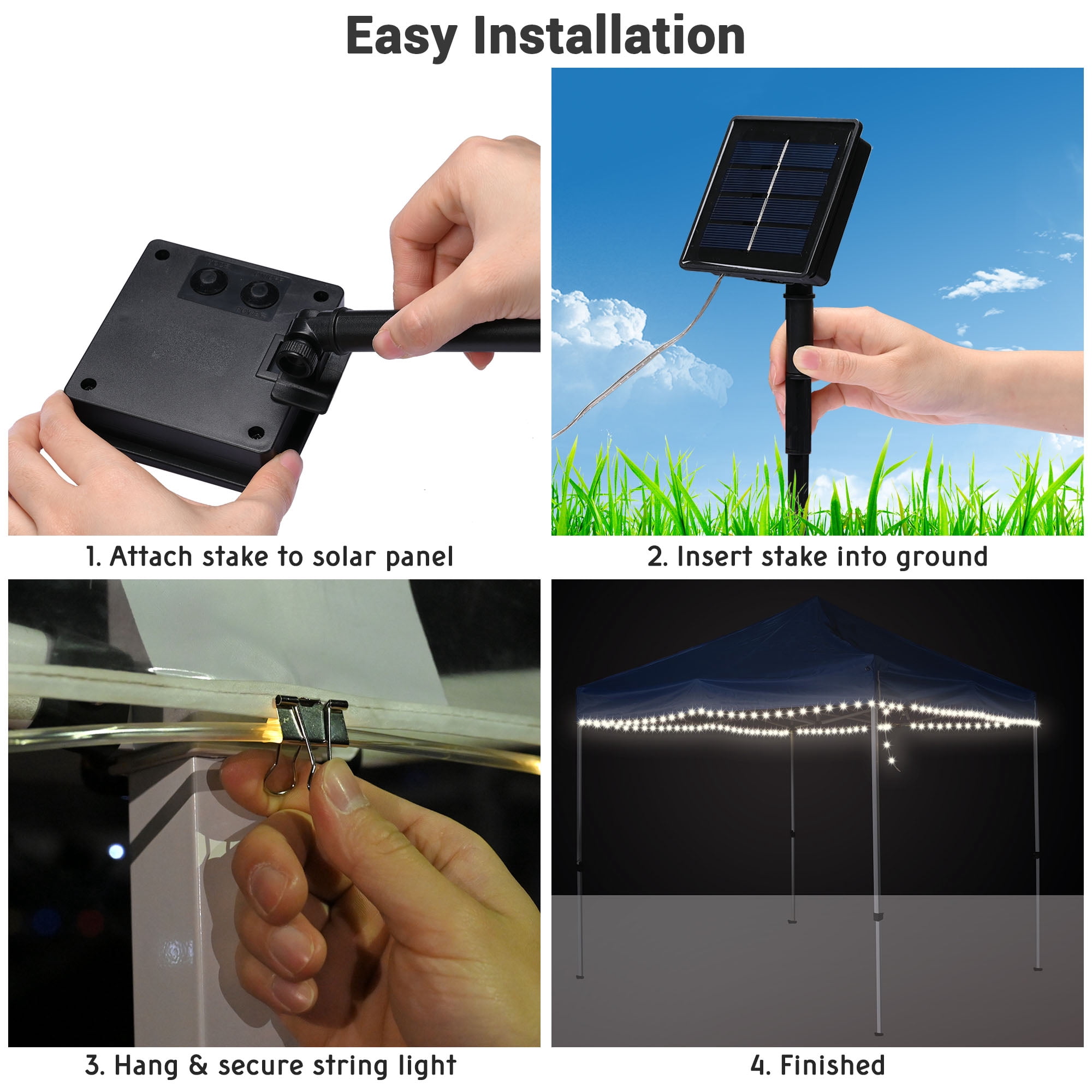 InstaHibit 40Ft Solar 120LED Canopy String Light 8 Mode Party Outdoor Garden Patio Umbrella Lawn Wedding Decor with Clip