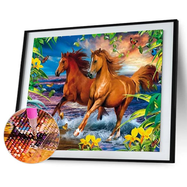 Cuadros Decorativos Pintura de diamante 5D DIY caballo taladro redondo cuadro de diamantes de imitación (B3330) Tmvgtek embutido en tela