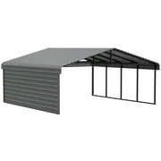 Arrow Carports Galvanized Steel Carport, with 1-Sided Enclosure, Compact Car Metal Carport Kit, 20' x 20' x 9' , Charcoal