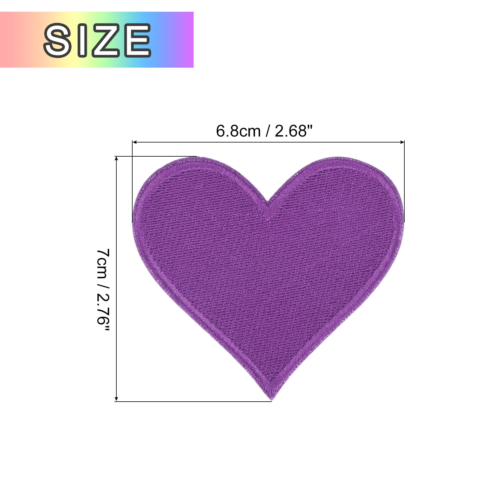 Heart Shaped Iron on Patches 6.8x7cm Embroidered Sew Patches Appliques for Clothing Repair Backpack Shoes Decoration Purple 120Pcs