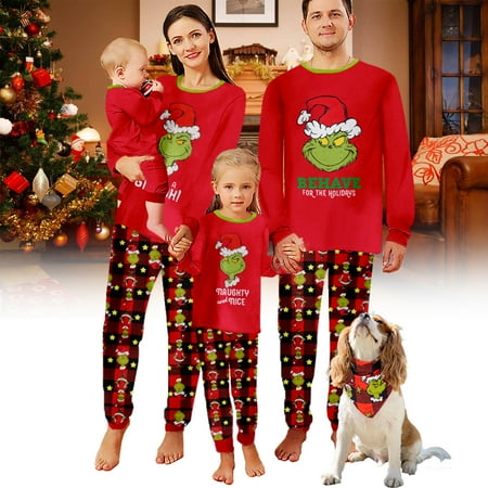 

LUXI Christmas Pajamas For Baby Organic Cotton Nightwear Sets Christmas Print Pajama Sleep Sets for Couples and Kids and Dogs