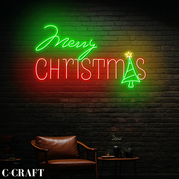 C-CRAFT Merry Christmas Neon Led Light Sign Wall Art for Christmas Holy Night Decor
