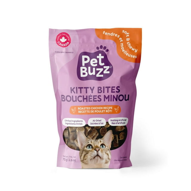 Pet Buzz Roasted Chicken Kitty Bites, All-Natural Soft & Chewy Cat Treats, 75g/2.6oz Bag