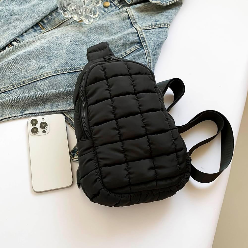 HMSHA Sling Bag Puffy Crossbody Purse for Women Fanny Pack Chest Bag Puffy Waist Bag