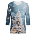 thumbnail image 4 of QIPOPIQ Hauts à Col Rond pour Femmes Manches 3/4 Coupe Ample Chemises Décontractées Basiques Unies Blouses Liquidation, 4 of 5