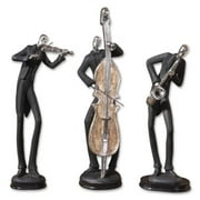 Set of 3 Slate Gray and Brown Musician Figures with Silver Plate Accents 18"
