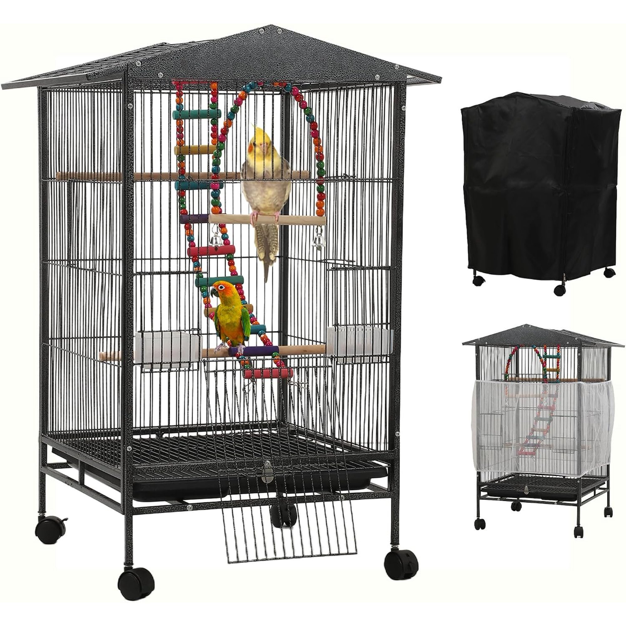 Large Parakeet Cage,Small Bird Cage,Cockatiel Cage for Birds with Covers,Parrot Cage Accessories for Finch,Cockatiels,Conure Bird,Budgie,Pigeon,Canary,Lovebird,Quaker (Meduim Birdcage)