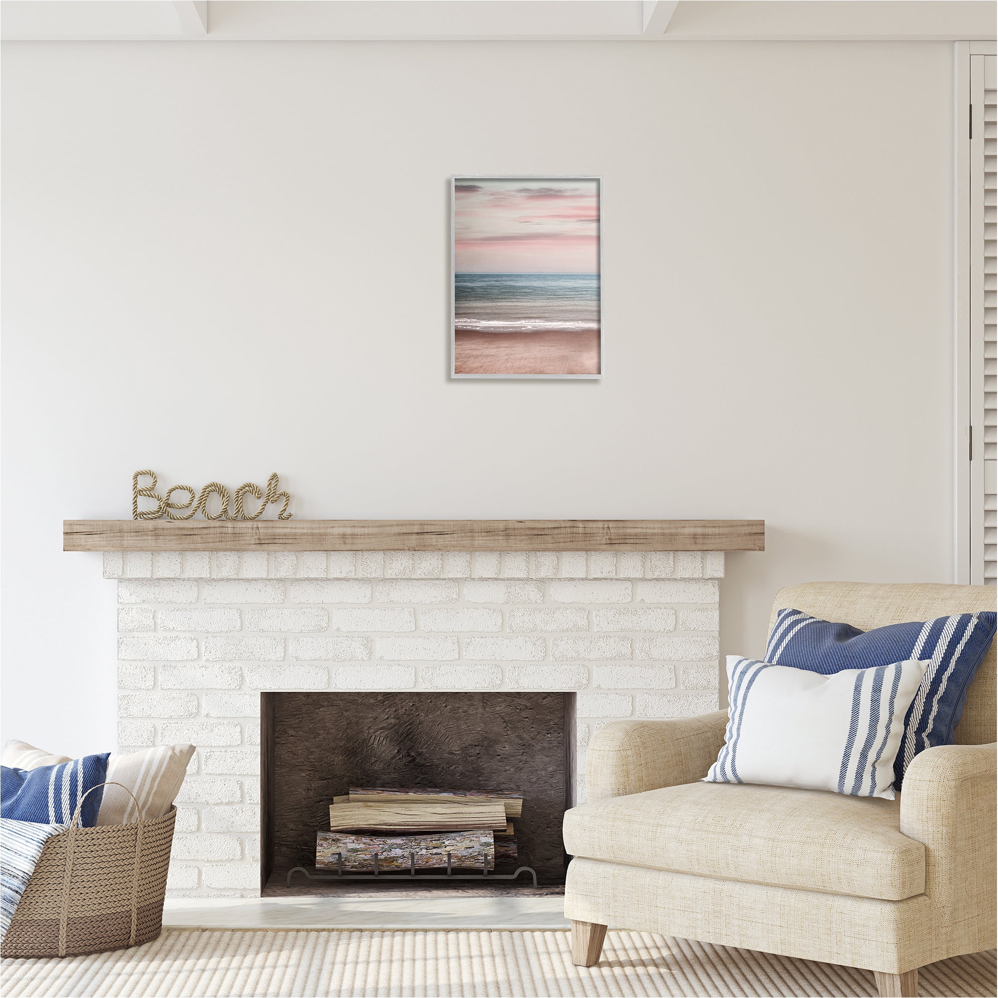 Stupell Industries Pastel Shore Sunrise Landscape Painting Gray Framed Art Print Wall Art, 16 x 20