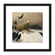 Schenck Anguish Sheep Ewe Crows Carrion Painting 8X8 Inch Square Wooden Framed Wall Art Print Picture with Mount