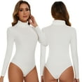 thumbnail image 3 of SHAPEVIVA Long Sleeve Bodysuit for Women Mock Turtle Neck Leotard Jumpsuit Shirt Basic Tops, 3 of 7