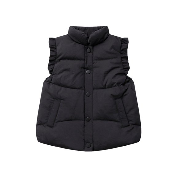 YTDSCS Toddler Girls Zip up Puffer down Vest Fall Winter Warm Waistcoat 3-9 Years Girls Solid Color Lace Sleeveless Jacket for Kids