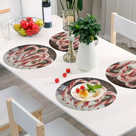 

Round Grid Placemat One Sizex1 Round Placemat PVC Plate Mat，15.4 Inch Non-Slip and Heat Resistant Table Placemat Dining Room Placemat Lovely Candy for Christmas