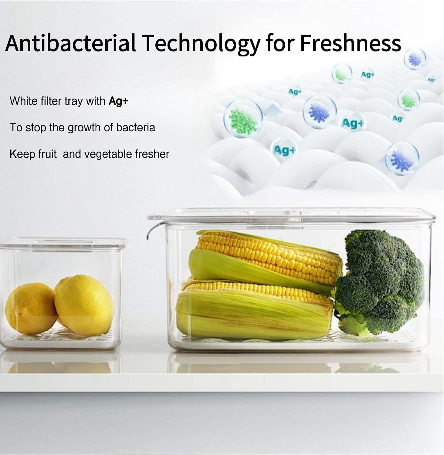 Extra Large Fruit Vegetable Storage Container with Folding Lids, 3 Pack Produce Saver with Vents Stackable Fridge Organizer Salad Lettuce Keeper For Refrigerator, 9L&5.7L&2.8L