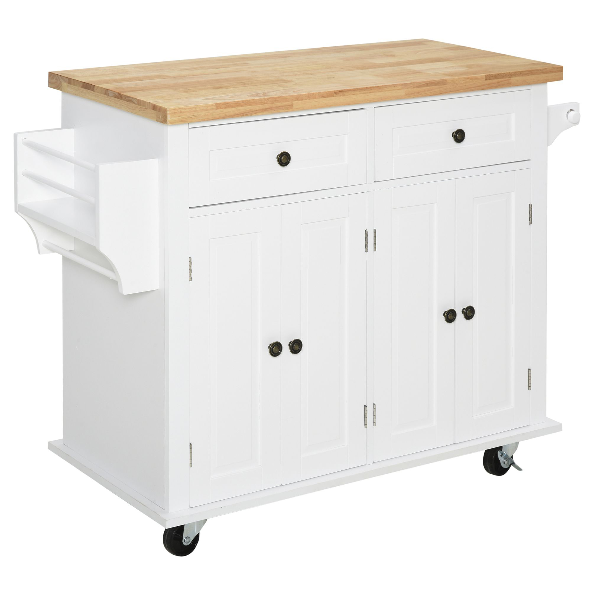 Rolling Black Kitchen Island Cart On Wheels With Rubber Wood Top