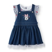 Disney Minnie Mouse Flutter Sleeve Bodysuit & Denim Skirtall, 2pc Outfit Set (Baby Girls)