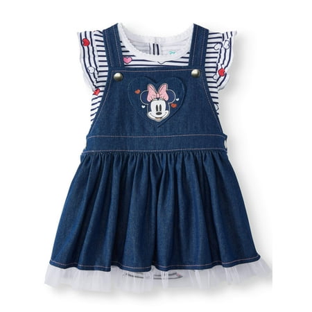 Disney Minnie Mouse Flutter Sleeve Bodysuit & Denim Skirtall, 2pc Outfit Set (Baby Girls)