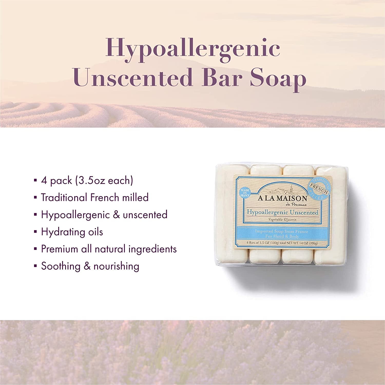 A La Maison Hypoallergenic Unscented Bar Soap - Triple French
