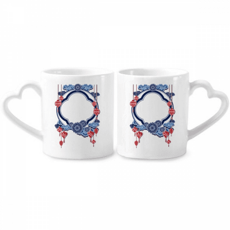 

Chinese Culture Blue Flower Passionate Couple Porcelain Mug Set Cerac Lover Cup Heart Handle