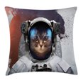 thumbnail image 1 of Space Cat Throw Pillow Cushion Cover, Street Art Grunge Backdrop with Cosmonaut Cat in Space Suit Image, Decorative Square Accent Pillow Case, 24 X 24 Inches, White Purple and Orange, by Ambesonne, 1 of 2