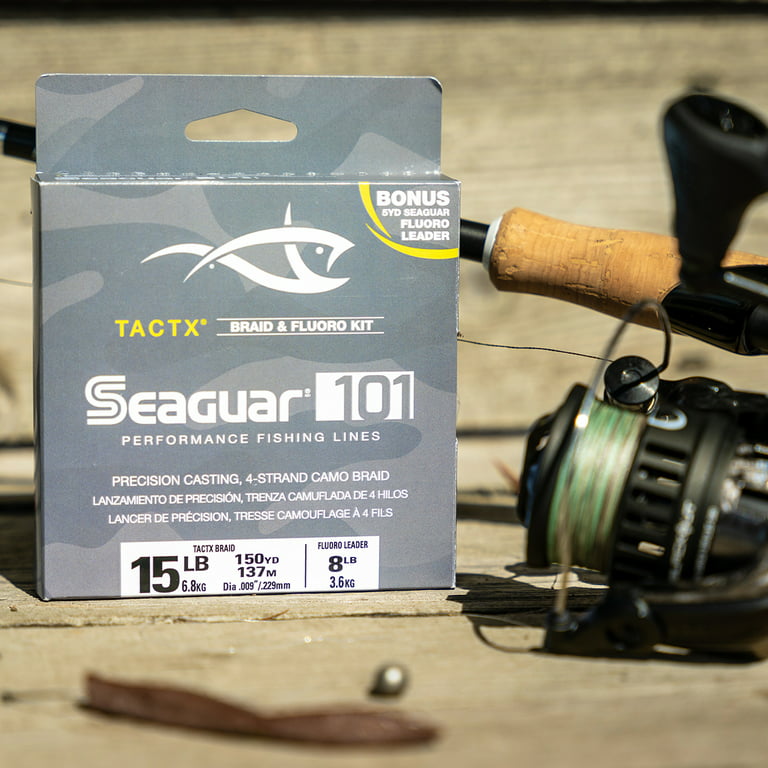 Seaguar 101 TACTX Braided Camo Fishing Line & Fluoro Kit, with Free 5lb  Leader - 10lbs, 150yds Break Strength/Length - 10TCX150