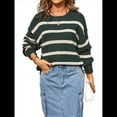 thumbnail image 3 of Suéter A Rayas para Mujer, Ropa de Otoño e Invierno, Blusas de Larga con Cuello Redondo, Suéter de Punto, Tops Verde M, 3 of 10