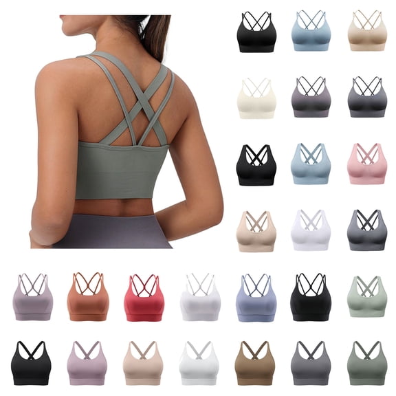 QIUOMBBP Women's Strappy Sports Bras Criss Cross Back No Underwire Workout Yoga Bra Supportive Full Coverage Push Up Bralette Fashion Bralettes White XXXL