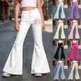 thumbnail image 2 of LRen Girls Pink Ribbon Wide Leg Flare Pants Dress Pants Kids School Uniform Elastic Waist Lightweight with Pockets Casual Trousers Back To School Pants Age 7-8 Years, 2 of 6