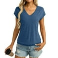 thumbnail image 4 of Olyvenn Womens V Neck Cap Sleeve T Shirts Banded Bottom Top Loose Fit Short Sleeves Tee Casual Summer Basic Tops 2025 Blue XL, 4 of 8