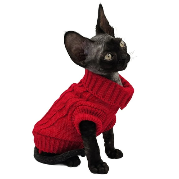 YokoKat Red Turtleneck Cat Kitten Sweater Size Small Devon Rex, Cornish Rex, Sphynx Cat Sweater