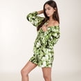 thumbnail image 4 of Women's Printed Satin Robe with Tie Waist and Flowing Sleeves - Small, Green, 4 of 7