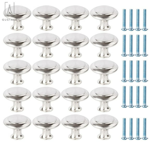 Gustave 40PCS Silver Cabinet Knobs Kitchen Round Drawer Dresser Handles Door Cupboard Stainless Steel Pulls Hardware with Screws