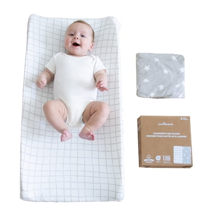 The Peanutshell Organic Cotton Baby Changing Pad Covers for Boys and Girls Grey Star 2 Pack
