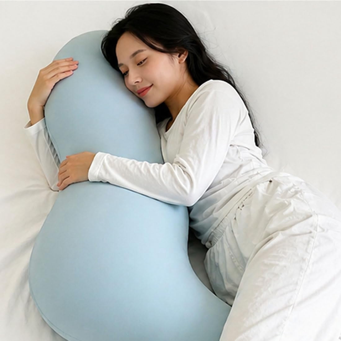 JEBTBFZE Pea Pod Body Pillow for Side Sleepers, S-Shaped Cooling Full Body Support Hug Pillow with Removable Cover (Grey, 110cm)