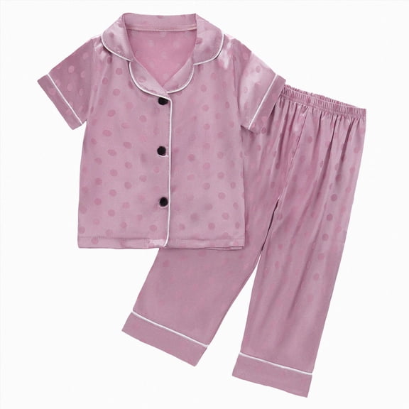 mgoYE Pajama Set for Girls Button Silky 2-3 Years Kids Sleepwear Nightwear Loungewear Clothes Set Purple